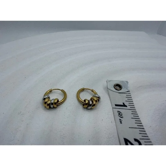 18K Gold PVD Hoop Earrings with Silver Beads‎ | Waterproof Minimalist - Picture 6 of 6
